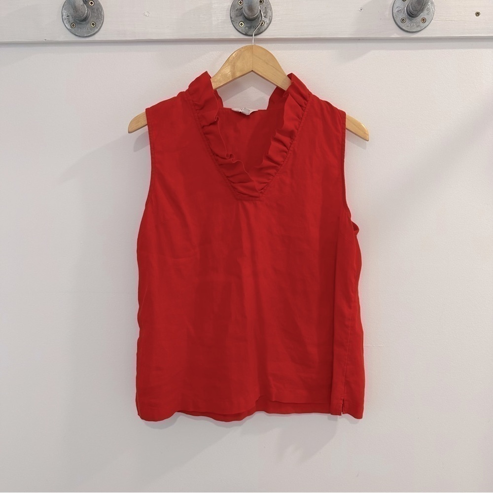 Crown & Ivy PXL ruffleneck red linen blouse